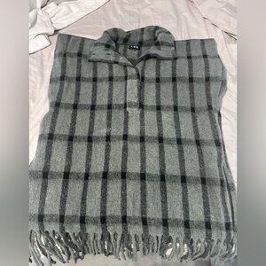 Zara Charcoal and Black Checkered Poncho